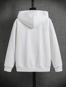 SHEIN 青少年/青少年男孩休闲日常纯色宽松连帽运动衫针织运动衫 - 白色 - 查看 2