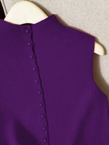 Franclia Casual Loose Turtleneck Sleeveless Knitted Button Design Red Women's Sweater Top, Spring/Autumn - Purple - View 4