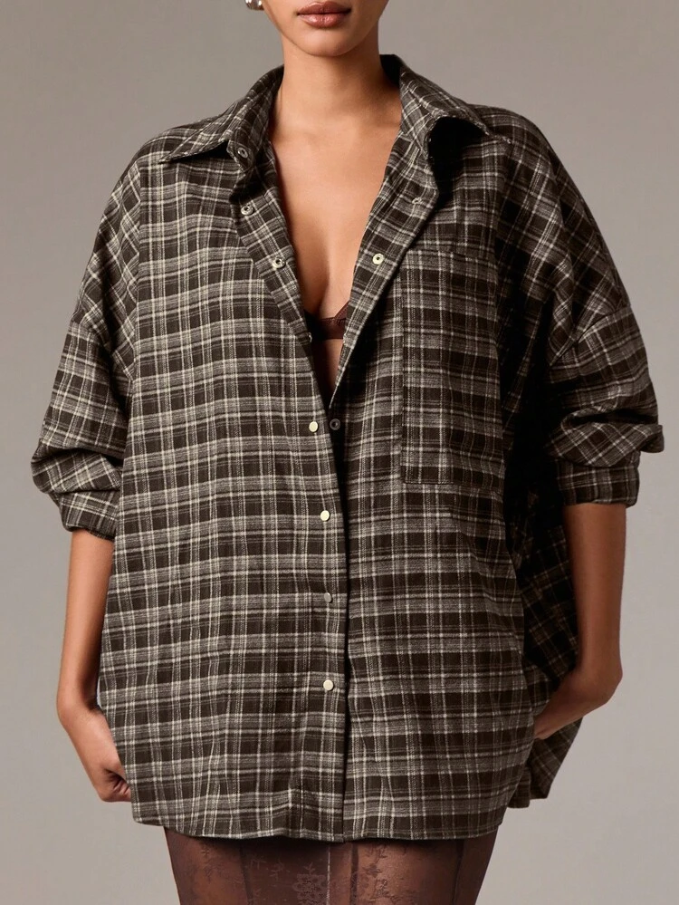 Oversized Checked Shirt With Patch Pocket