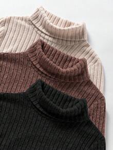 Resyla 3pcs Plus Size Women Solid Color Turtleneck Long Sleeve Ribbed Bodysuit