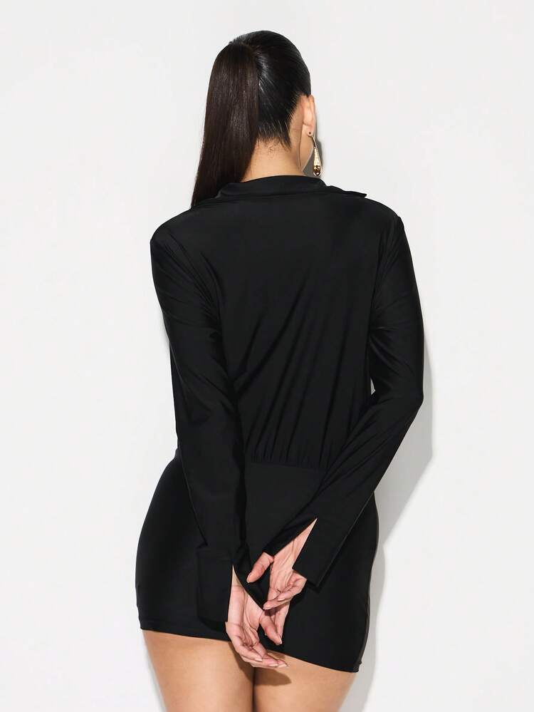 KIZN Deep Plunge Cowl Neck Bodycon Mini Dress