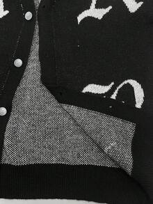 Manfinity Homme Áo len cardigan dệt kim dài tay họa tiết chữ cho nam, phong cách Thu/Đông nam Rave Alt Men Graphic Men Festival Thu Đông - màu đen - Xem 7