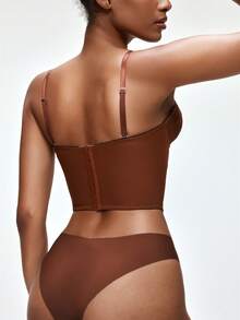 SHAPORA 巧克力棕色腰部修身无缝文胸上衣带钢圈，简约休闲风格，适合派对和日常穿着 - 咖啡棕 - 查看 2