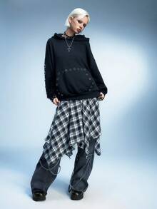 Sugerpunk 女式深色朋克哥特式系带蝙蝠摩托车靴、厚底厚底马靴、软皮踝靴和短靴 - 黑色 - 查看 2