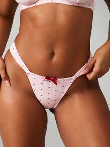 MISSGUIDED 女士爱心印花小蝴蝶结细节文胸和丁字裤套装 - 彩色 - 查看 4