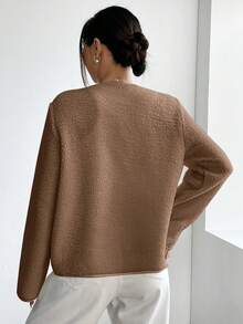 SHEIN Unity Women's Casual Loose Solid Color Long Sleeve Front Button Jacket - Brown - View 2