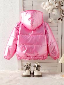 Elladie kids Young Girl' Casual Pink Metallic Coated Quilted Padded Long Sleeve Padded Coat, Warm For Winter - Hot Pink - View 2