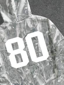 Manfinity ZONE917 ZONE917 Men Boxy Cropped Streetwear Dry Leaf Camouflage 80 Pattern Fleece Hoodie, Fall/Winter