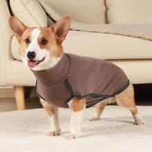 SHEIN Basic living 狗狗羊毛毛衣柔软加厚保暖宠物衬衫冬季狗狗外套套头衫设计无袖衣服适合小狗 - 咖啡棕 - 查看 6