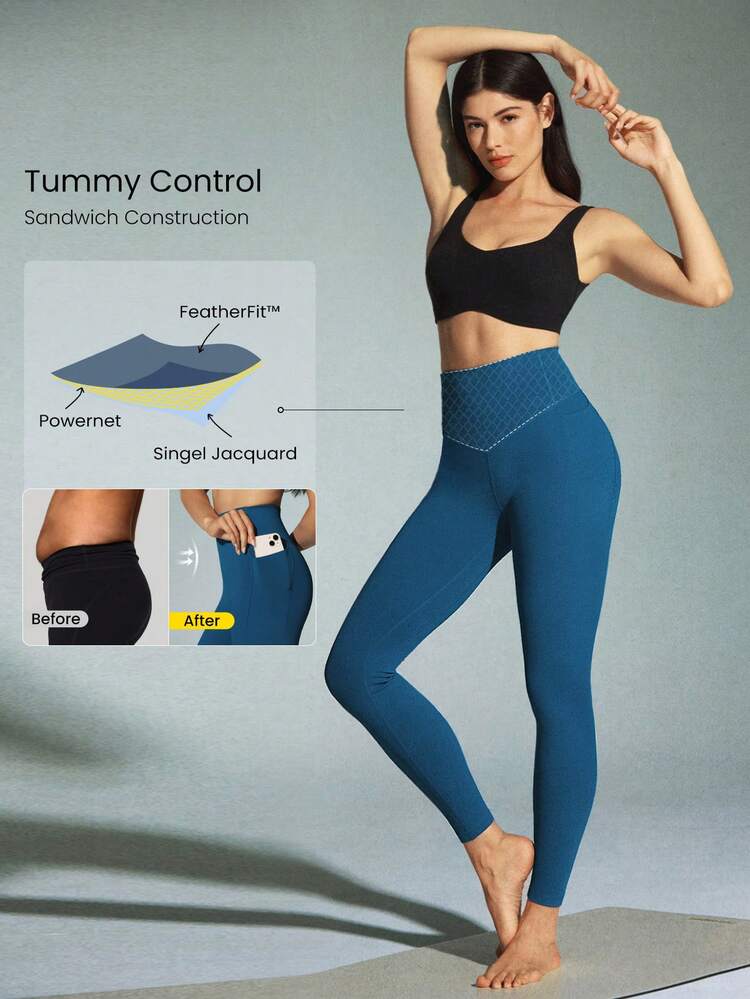 Leggings a vita alta con controllo addominale, in morbido pile FeatherFit™ da 26 pollici, adatti per yoga a basso impatto e uso quotidiano in inverno