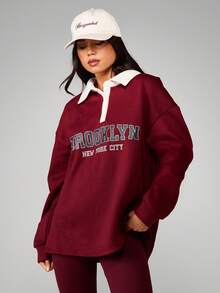 MISSGUIDED 布鲁克林印花撞色饰边长袖领口运动衫 - 彩色 - 查看 4