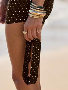 Aralina Bộ đồ tập luyện Leisurwear chấm bi cổ yếm co giãn ôm sát kèm băng đô - Cà phê nâu - Xem 4