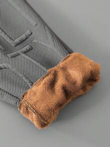 2pcs/Set Teen Boy Casual Solid Color Long Sleeve Thermal Lined Zip-Up Jacket And Pants Set, Suitable For Everyday Casual Outdoor Wear, Autumn/Winter - Dark Grey - View 4