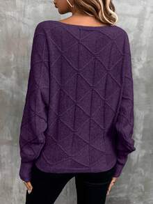 EMERY ROSE Women's Casual Solid Color Batwing Sleeve Sweater, Autumn/Winter - Purple - View 2