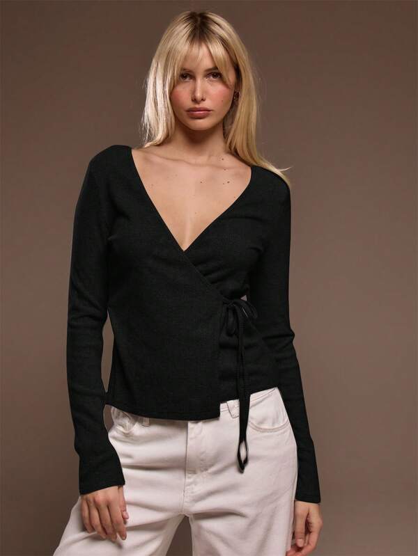 MUSERA Cardigan elegante con fiocco incrociato a costine, ideale per domeniche romantiche, aeroporto e vacanze, adatto per la primavera e l'estate