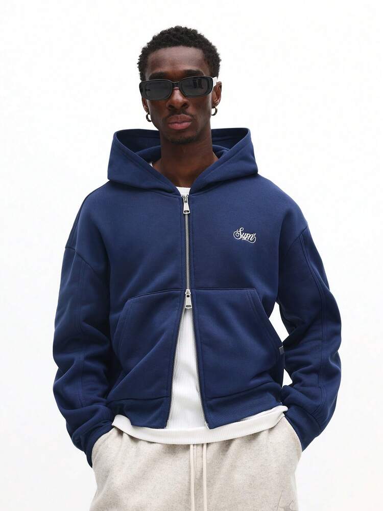 Felpa con cappuccio e zip intera con spalle cadenti