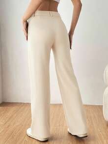 SHEIN EZwear Women's Casual Straight-Leg Apricot Suit Pants, Autumn/Winter,Fall,Fall Clothes For Women - Apricot - View 2