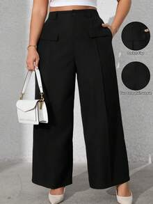 Roveilla Quần dài thường ngày túi giả cài nút phía trước màu trơn cỡ lớn dành cho nữ - màu đen - Xem 1
