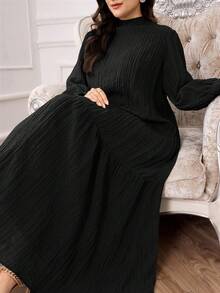 Veilorie Plus Size Elegant Solid Color Dress, Suitable For Party - Black - View 7