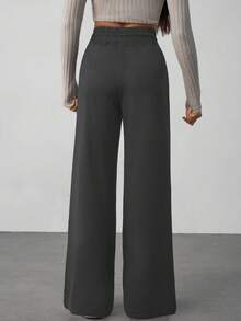 SHEIN Tall Solid Drawstring Waist Wide Leg Sweatpants - Dark Grey - View 2