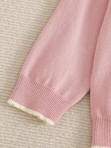 年轻女孩的毛衣套装 - 甜美厚重 3D 手工蝴蝶结和珍珠缀饰粉色针织套装，宽松百搭时尚长袖套头衫 + 裤子两件套，适合秋冬季日常穿着、外出和旅行 - 粉色 - 查看 7