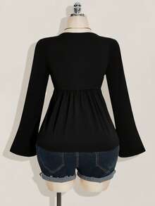 SHEIN ICON 大码女式黑色胸部扭纹针织上衣，娃娃装针织上衣，Y2k 服装，毕业季返校季返校服装秋季服装，女式可爱上衣，娃娃装上衣 - 黑色 - 查看 2