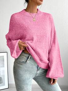 Chiquease Casual French Style Loose Fit Crew Neck Long Sleeve Knit Sweater, Versatile For Autumn/Winter - Hot Pink - View 5