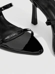 CUCCOO SZL 女士时尚黑色尖头扣环设计高跟凉鞋 - 黑色 - 查看 6