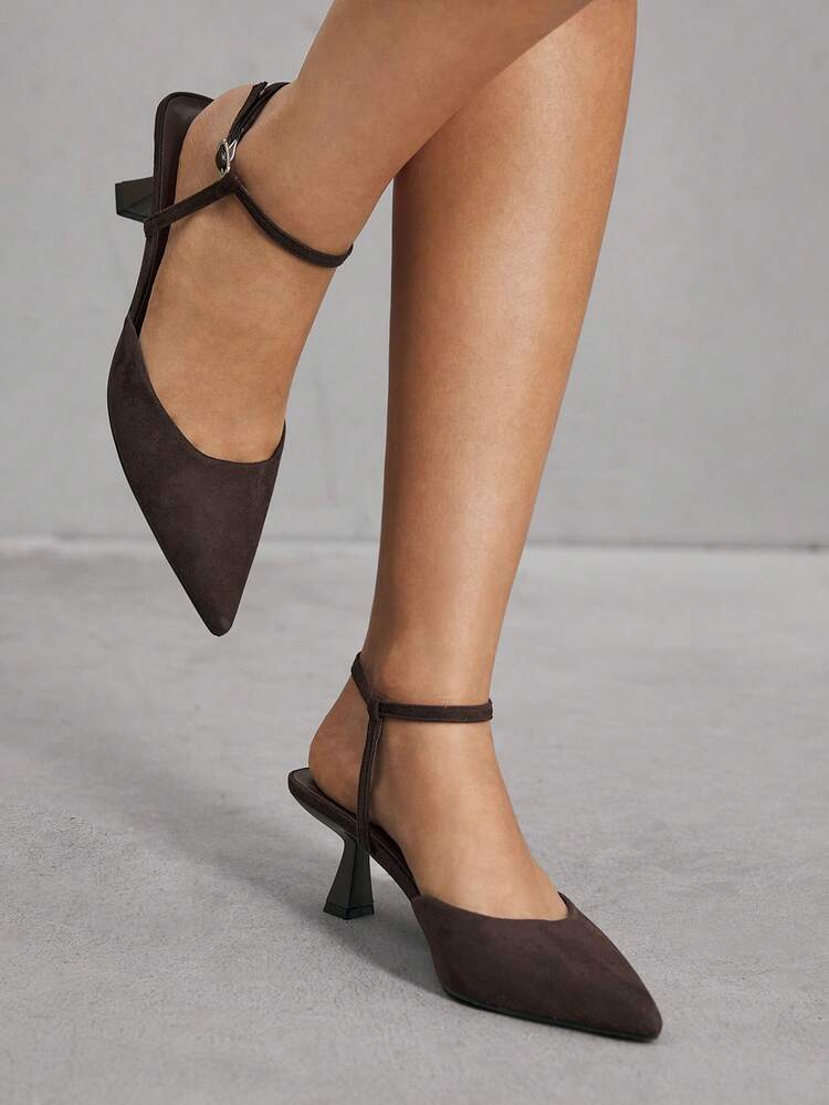 CUCCOO SZL Brown Faux Deer Suede Pointed Toe Hollow Out Fashionable Elegant Sexy Business High Heel Pumps For Christmas
