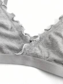 Ocili Leisure Minimalist Comfortable Ribbed Wireless Bralette & Bow Decor Panty Set, Chic Autumn - Grey - View 9