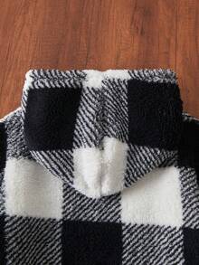 Teenage Boys' Basic Black Casual Fleece Hooded Jacket - Black and White - View 4