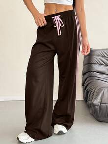 INAWLY Women's Drawstring Waist Side Stripe Wide Leg Loose Casual Sweatpants