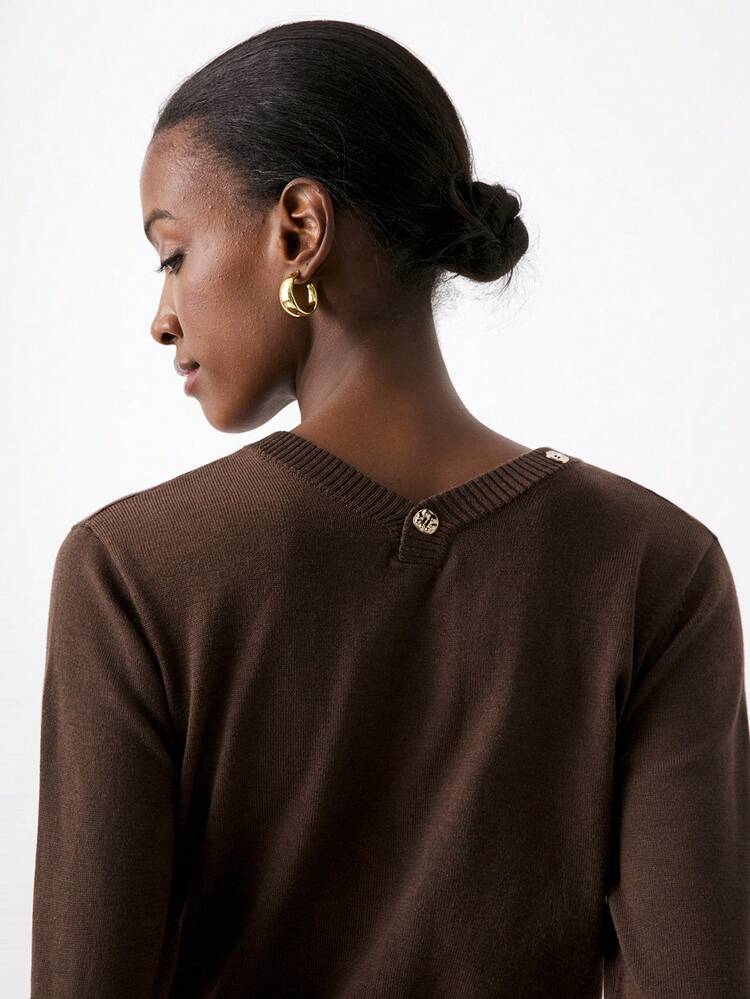 SHEIN Maija Women's Casual V-Neck Button-Up Cardigan, Solid Color, Versatile For Daily Commute, Autumn Autumn Clothes For Women Casual Blouses For Women  Brown Sweate