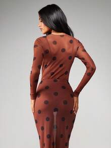 MISSGUIDED Polka Dot Mesh Bodysuit Long Sleeve Sheer See Through Fitted Top Fall Winter Party Club