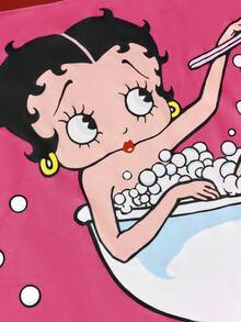 Betty Boop x SHEIN 1条装玫红色浴巾图案浴巾沙滩巾吸水柔软不易起球度假用品粉色浴巾超细纤维吸水不掉毛 - 玫紅色 - 查看 7