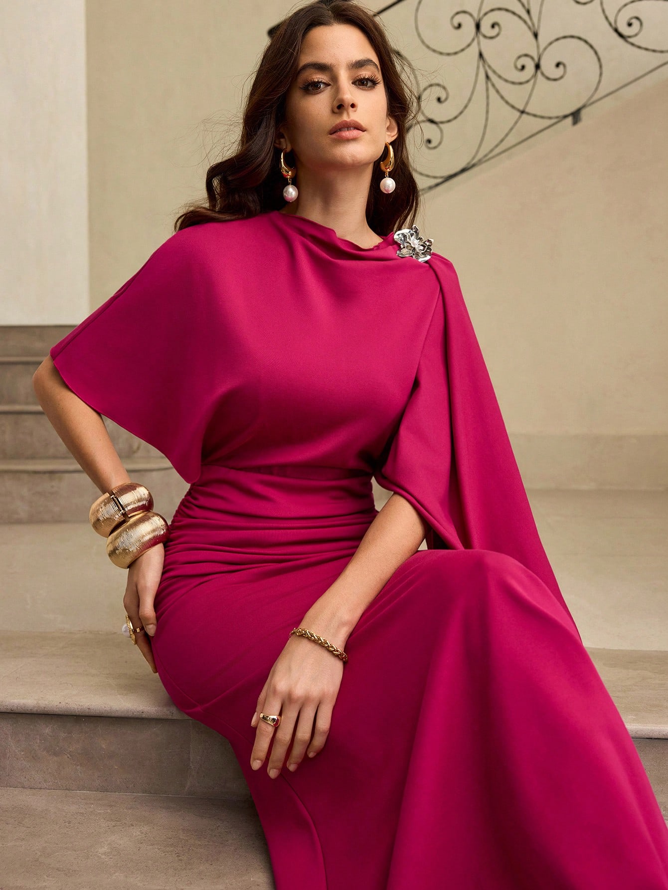 ZEYLAH فستان أنيق بخصر مكشكش للنساء