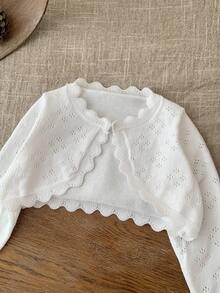 SHEIN Chaqueta de punto blanca corta y versátil de manga larga para bebé niña