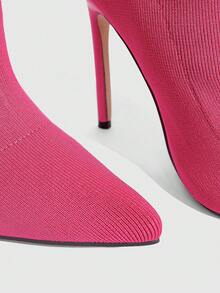 CUCCOO SZL 性感时尚尖头细高跟休闲百搭侧拉链女式中筒靴 - 玫紅色 - 查看 9