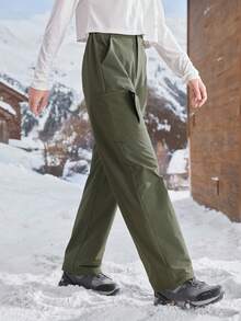SHEIN In My Nature Pantalones rectos y sueltos de senderismo con bolsillos y parches para mujer, de estilo deportivo casual - Verde militar - Ver 2