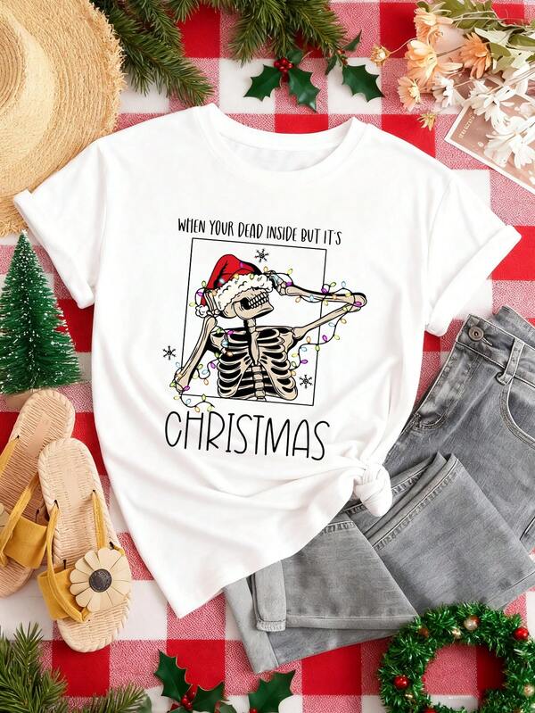 EMERY ROSE When You're Dead Inside But It's Christmas Shirt, Christmas Skeleton Shirt, Funny Christmas T-Shirt, Christmas Skeleton Tee, Xmas Joy Tee
