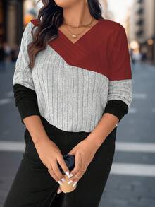 SHEIN Plus Size Color Blocking T-Shirt For Spring And Autumn Graphic Tees Women Tops - Multicolor - View 5