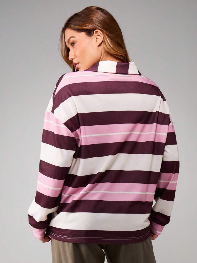 MISSGUIDED Oversized Striped Rugby Long Sleeve Sweatshirt With Collar For Casual Streetwear Fall Winter