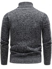 Manfinity Mode Men Turtleneck Thermal Lined Plain Casual Pullover Long Sleeve Sweater, For Going Out, Husband , Fall Winter - Dark Grey - View 2
