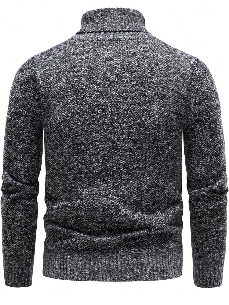 Men Turtleneck Thermal Lined Plain Casual Pullover Long Sleeve Sweater, For Going Out, Husband , Fall Winter