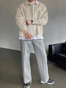 DAZY Áo sơ mi nhung kẻ trơn màu dành cho nam, mùa thu - Màu be - Xem 4