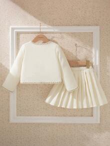 Souflis Kleine Mädchen Prinzessin Stil Jacke und plissierter Rock 2-teiliges Set, Herbst