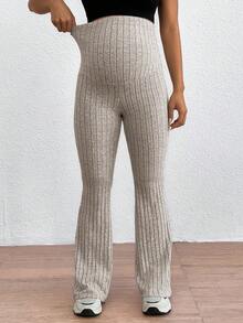 SHEIN Maternity Adjustable Waist Skinny Bell-Bottom Long Pants With Super High Waist - Apricot - View 6