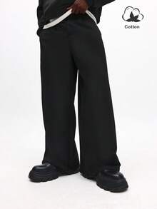 SUMWON Wide Leg Pleated Dress Pants Formal Business Trousers With Button Closure Office Wear Professional Menswear - Black - View 1