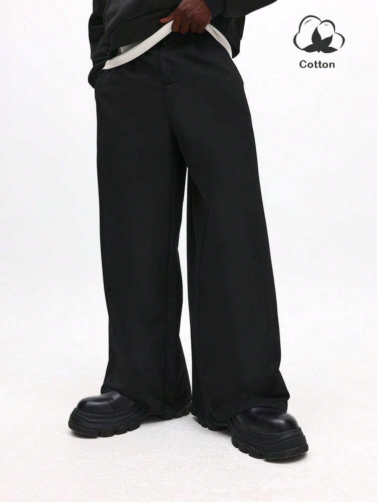 Wide Leg Pleated Dress Pants With Button