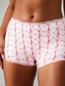 MISSGUIDED Conjunto de sujetador y pantis con estampado de guión, ribete de encaje y bordes festoneados con patrón de corazones de San Valentín - Multicolor - Ver 5